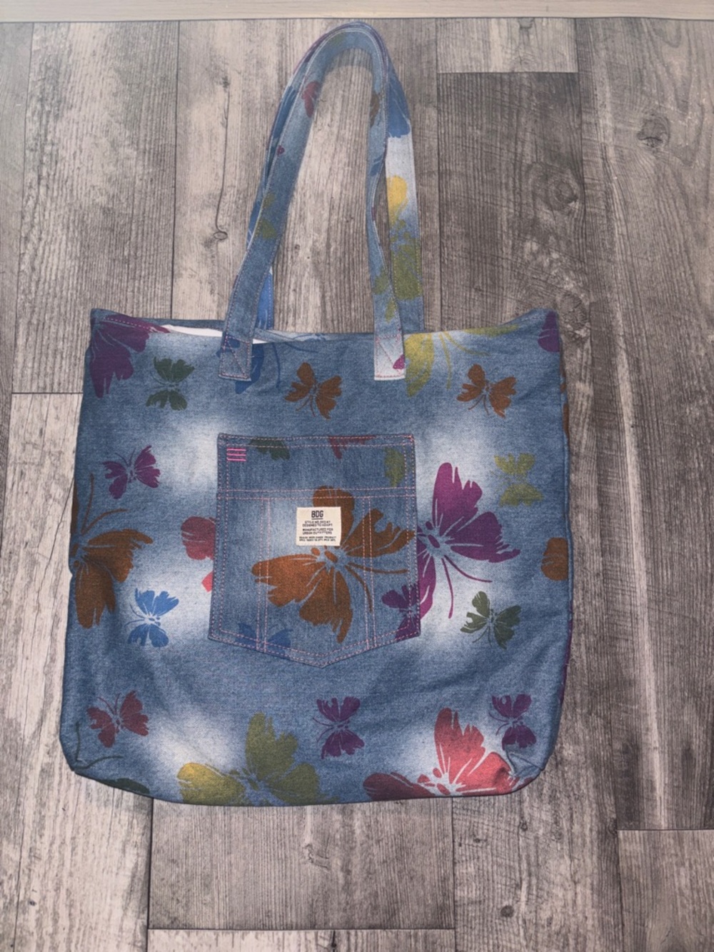 BDG Denim Floral Tote Bag with Pocket - Multicolor